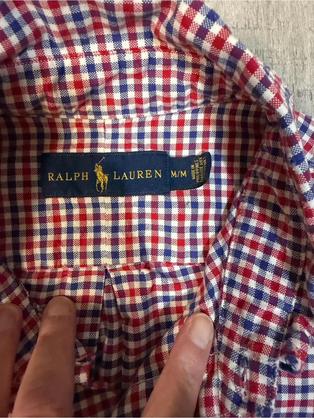 Polo Ralph Lauren Mens M Red Blue White Gingham Long Sleeve Button Down Shirt